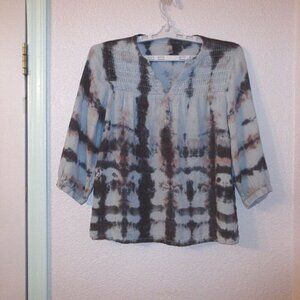 Joie Linen Blouse Top Size S Smocked Tie-Dye Coastal Hippie Boho Fairy Grunge